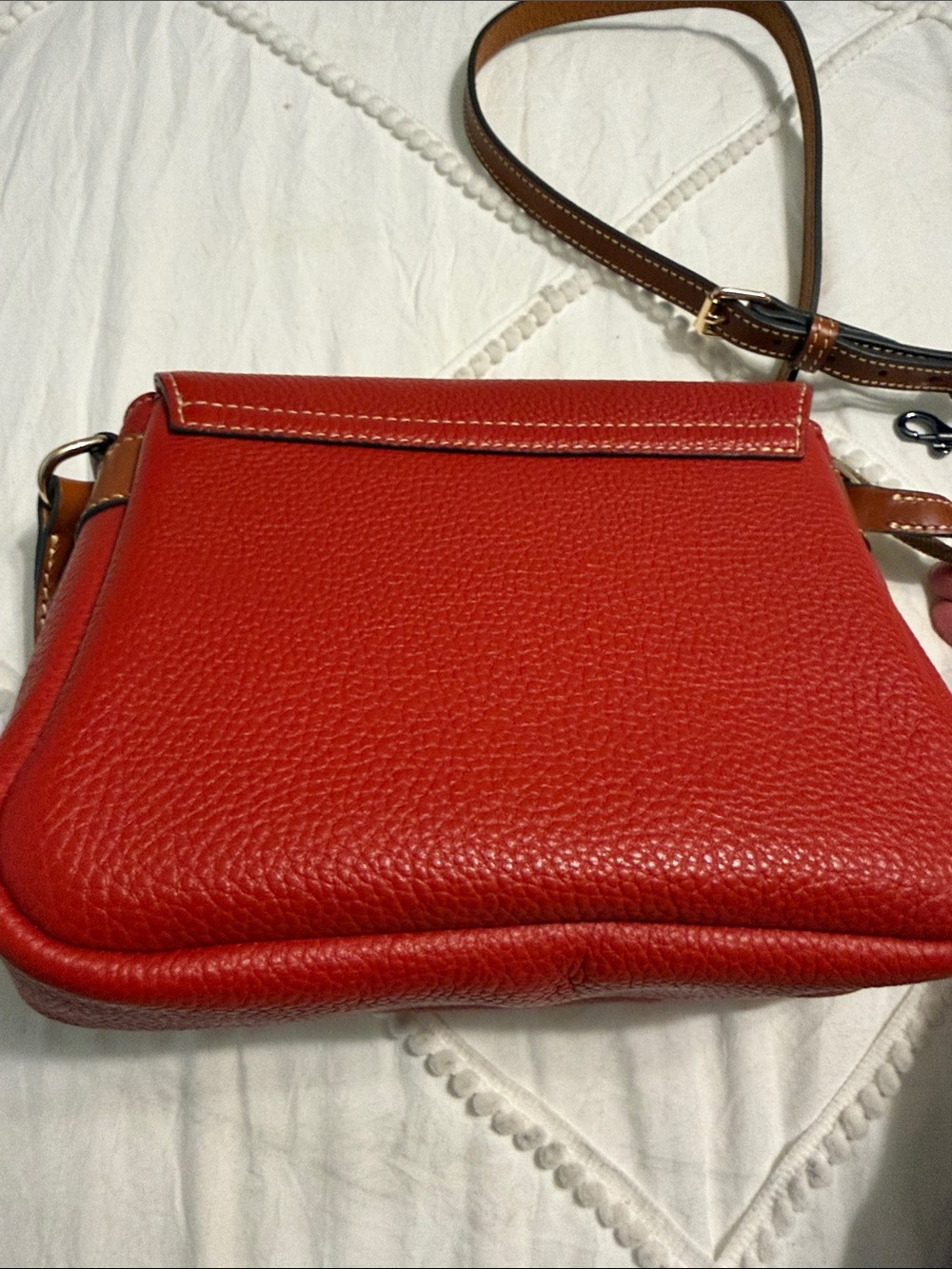 Dooney & Bourke Red Pebble Leather Crossbody with Tan Strap - Picture 4 of 12